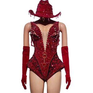 Red Cowgirl Bodysuit (Hat and Gloves Included)